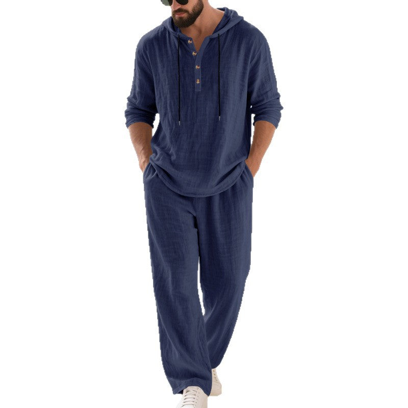 Herren Leinen Hoodie Set Bequem Entspannt Mit Taschen