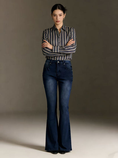 Damen Hoch-Taillierte Flare Jeans Elegant