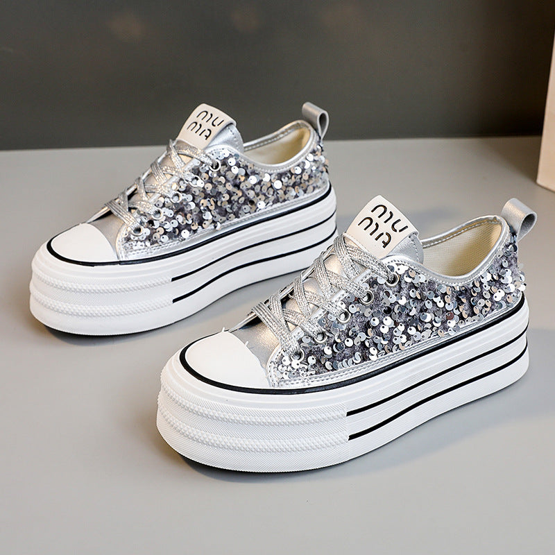 Damen Plateausneaker Glitzer Pailletten Sneaker Damen Schuhe