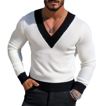 Herren Pullover V-Ausschnitt Rippstruktur Eleganter Modern