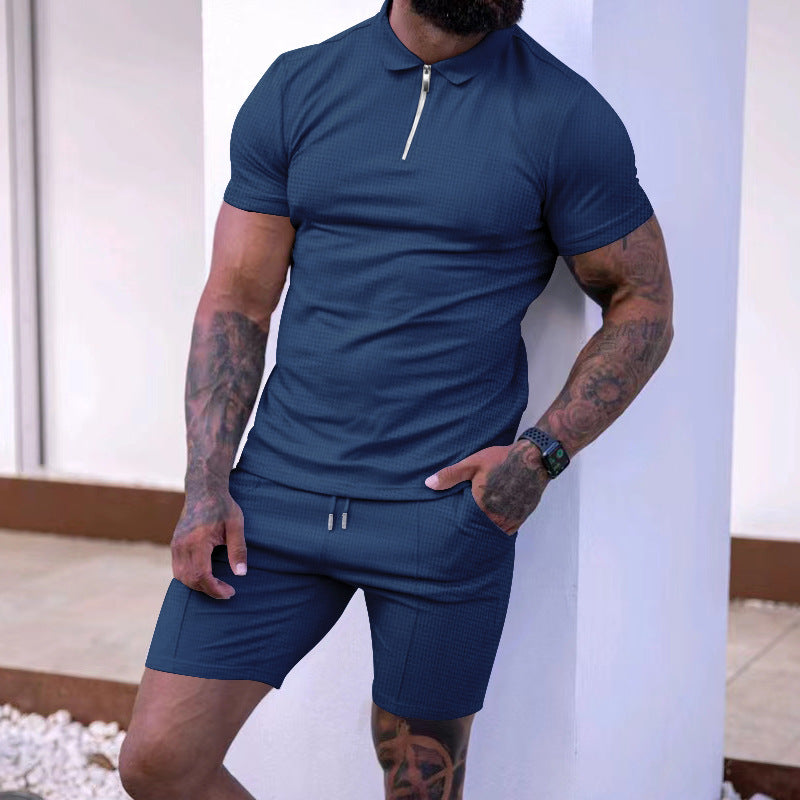Herren Poloshirt Sportlich Reißverschluss mit passenden Shorts