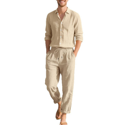 Herren Leinenhose Lässig Verstellbar Mit Seitentaschen