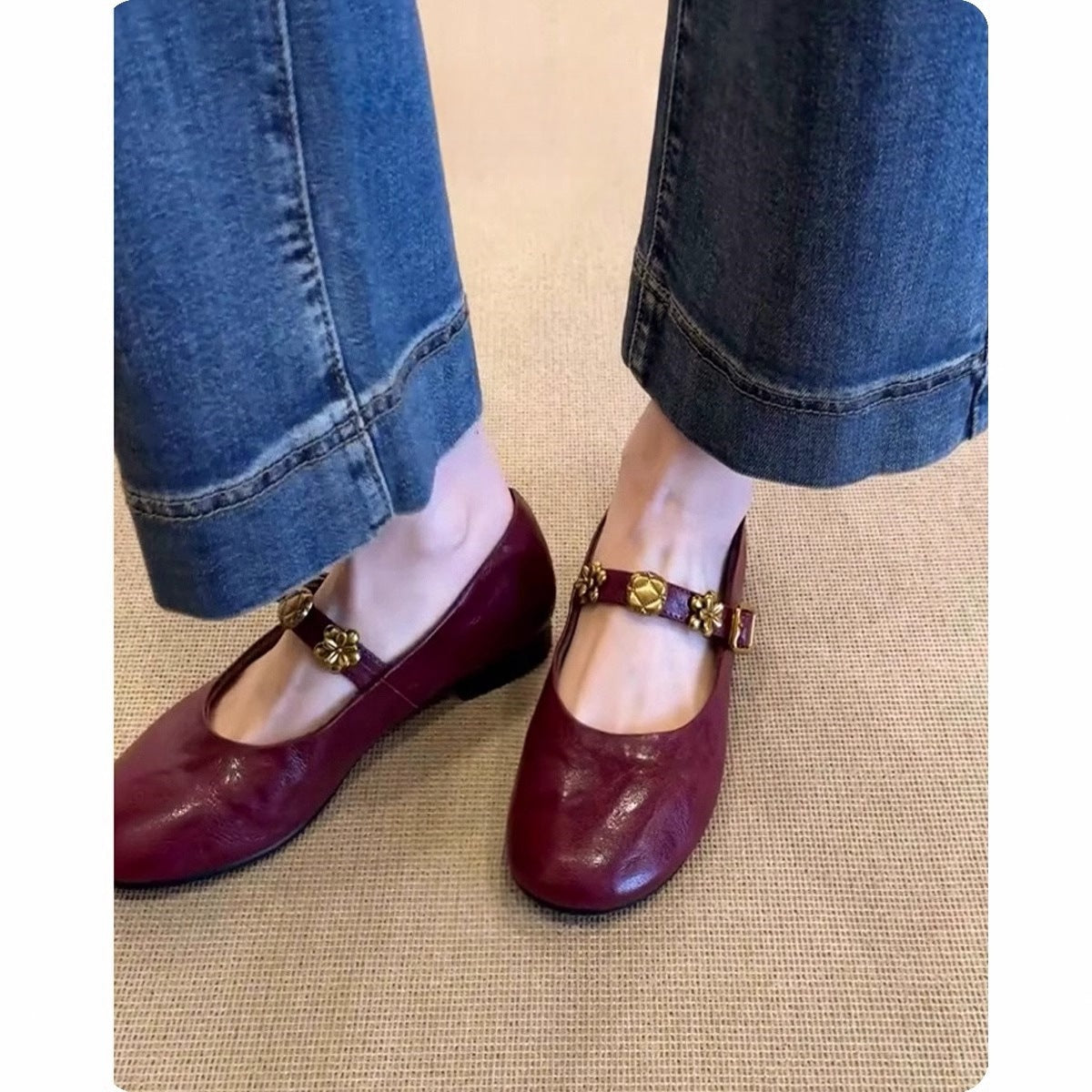 Damen Ballerinas Elegant mit Blumen Muster