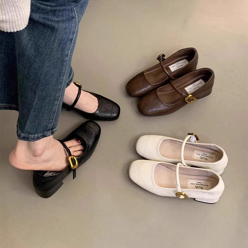 Damen Ballerinas Komfortabel mit Riemen und Schnalle Modisch - BerlinGlamour