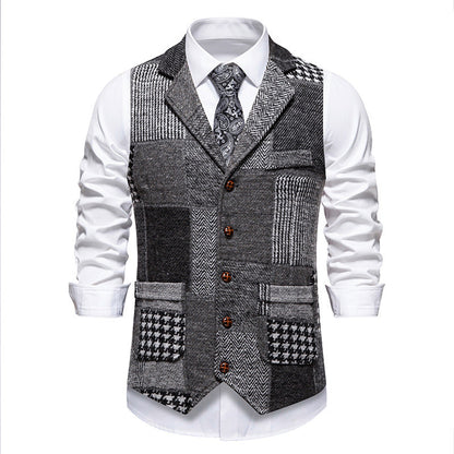 Herren Anzugweste Modern Patchwork Design Mit Taschen