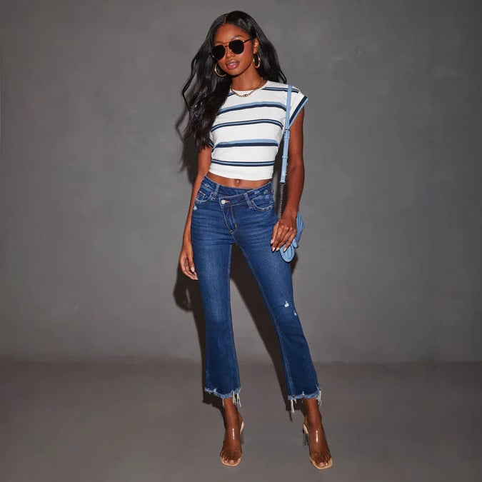 Damjeans Bootcut Trendfransen Waschung