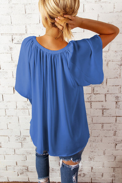 Damen Bluse Fließend mit Ballonärmeln Elastisch