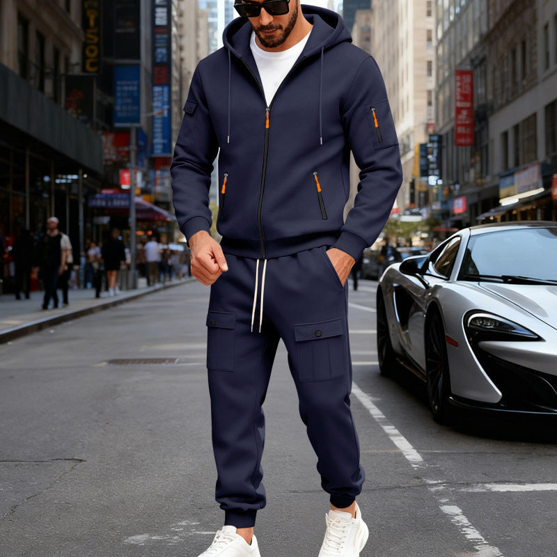 Sportliches Herren-Outfit Hoodie und Cargohose Set Grau