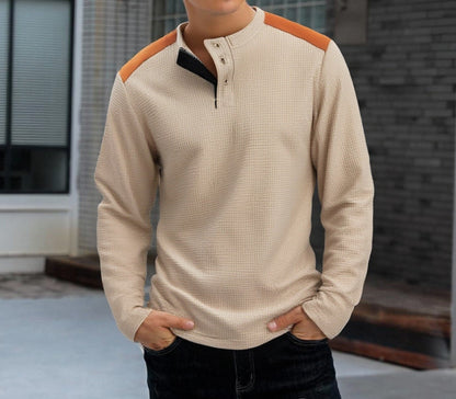 Herren Langarmshirt Modern mit Struktur und Kontrastfarben