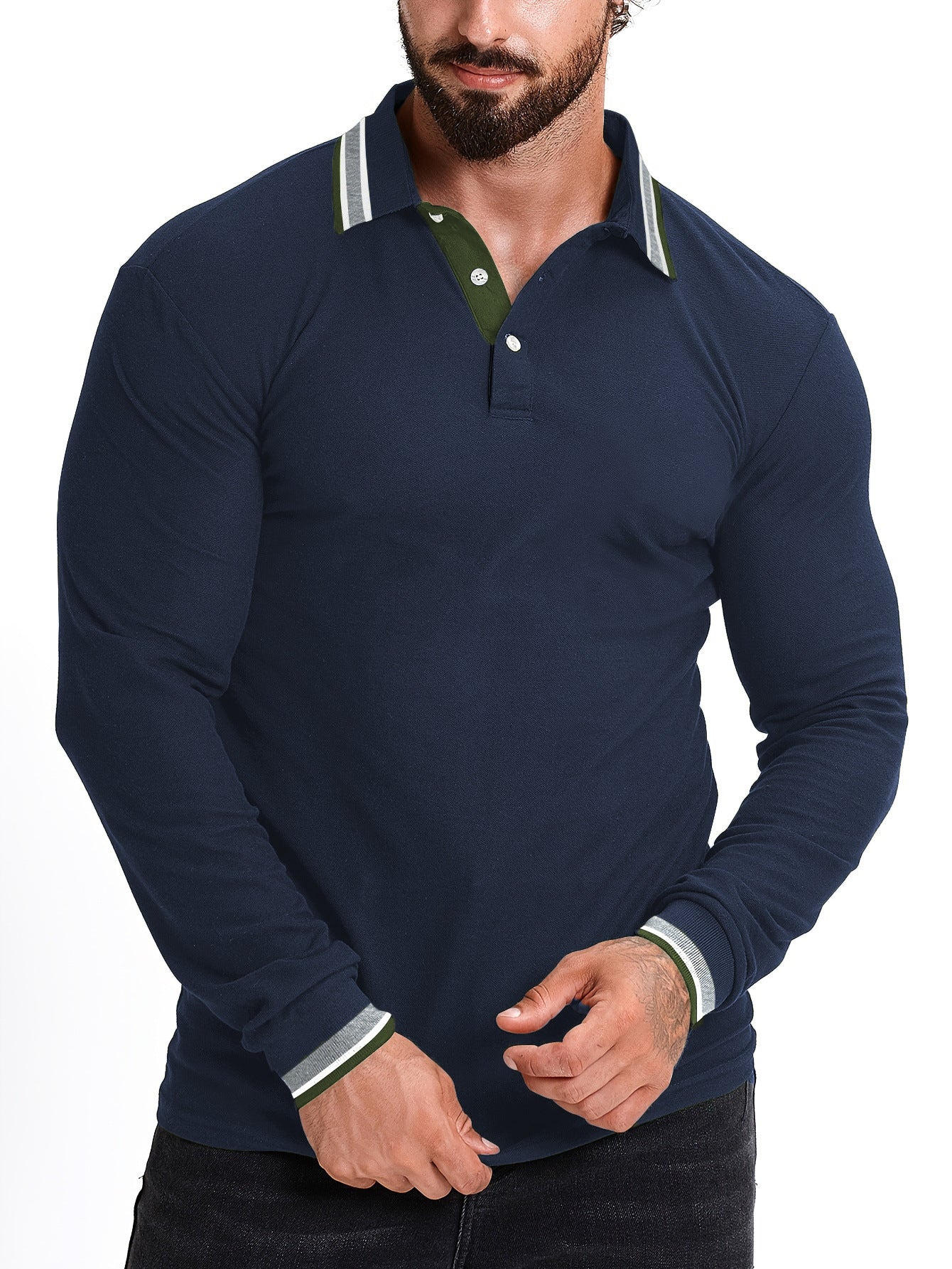 Herren Polohemd Langarm Modern Slim Fit Kragen