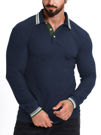 Herren Polohemd Langarm Modern Slim Fit Kragen