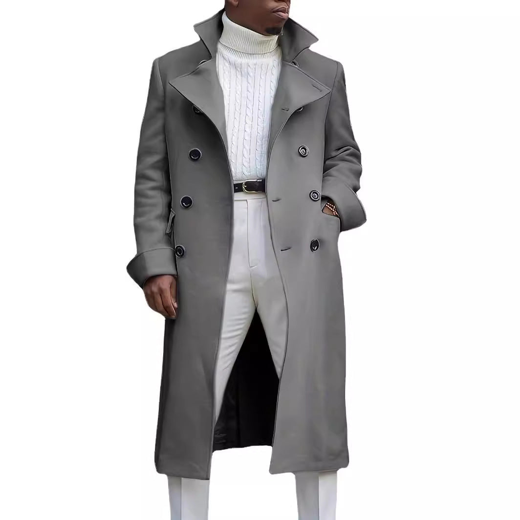 Herren Langmantel Elegant Moderner Schnitt Doppelter Knopfleiste