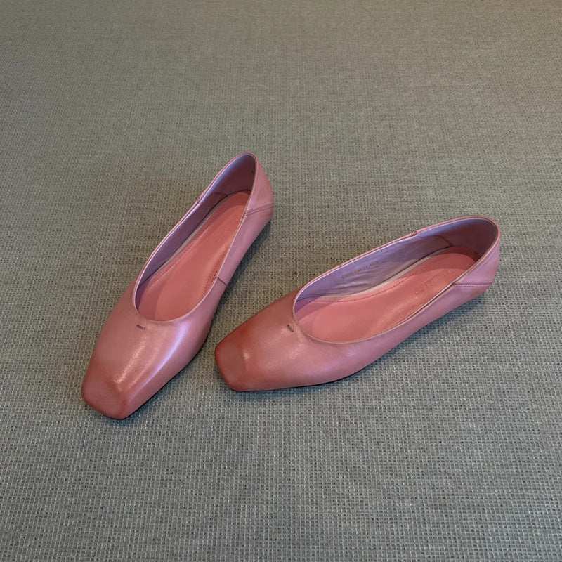 Damen Flachschuhe Elegant Quadratische Zehenpartie Lederschuhe Schwarz - BerlinGlamour