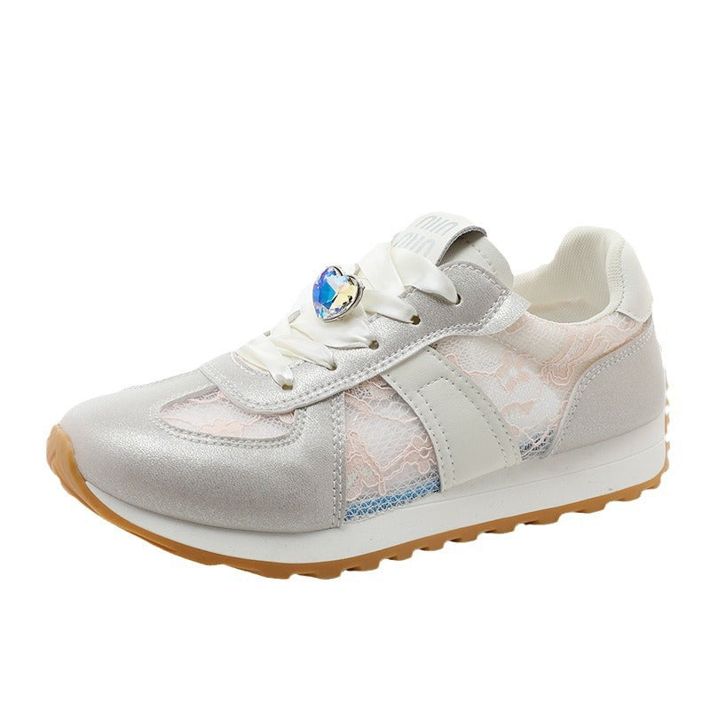 Damen Sneaker Sportlich Atmungsaktiv Glitzernde Kristalle - BerlinGlamour