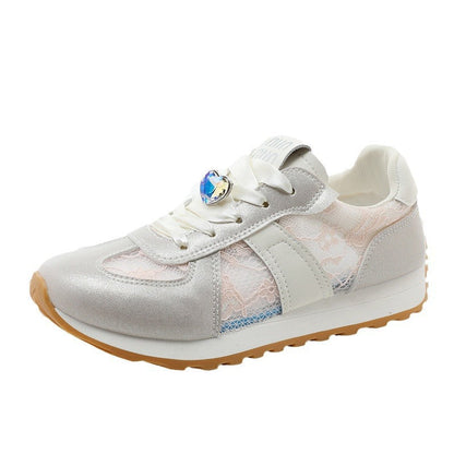 Damen Sneaker Sportlich Atmungsaktiv Glitzernde Kristalle - BerlinGlamour