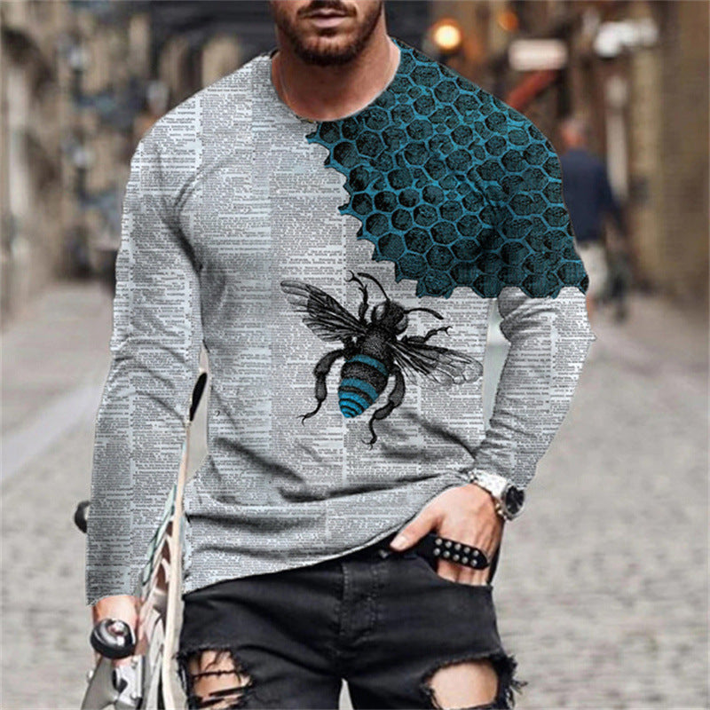 Herren Langarmshirt Bienen Muster Trendig Modern