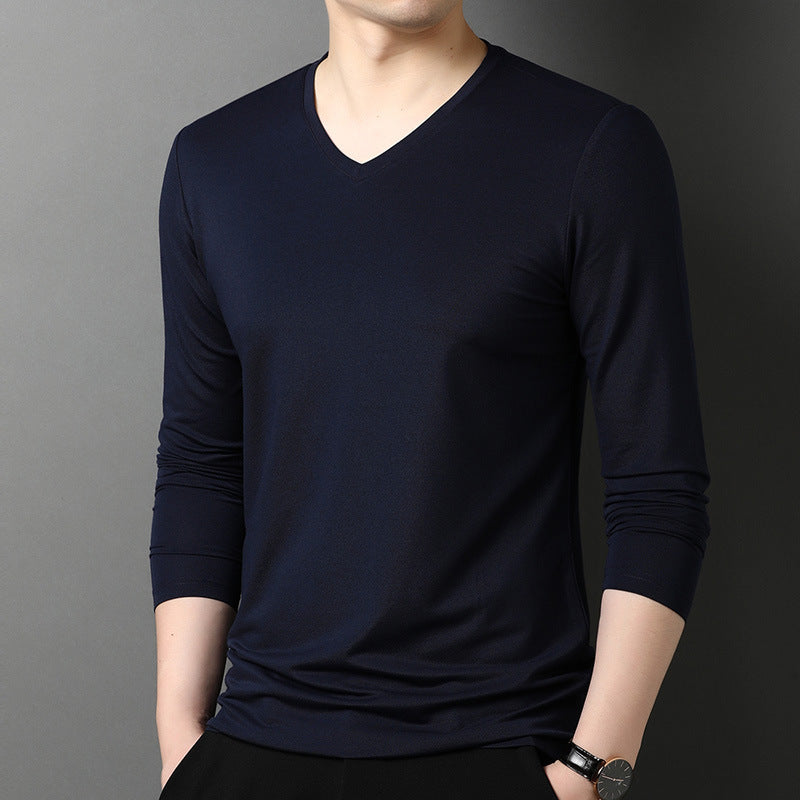 Herren Langarmshirt V-Ausschnitt Atmungsaktiv Baumwolle