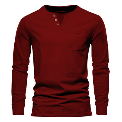 Herren Langarmshirt Mit Brusttasche Modern Knopfdesign - BerlinGlamour