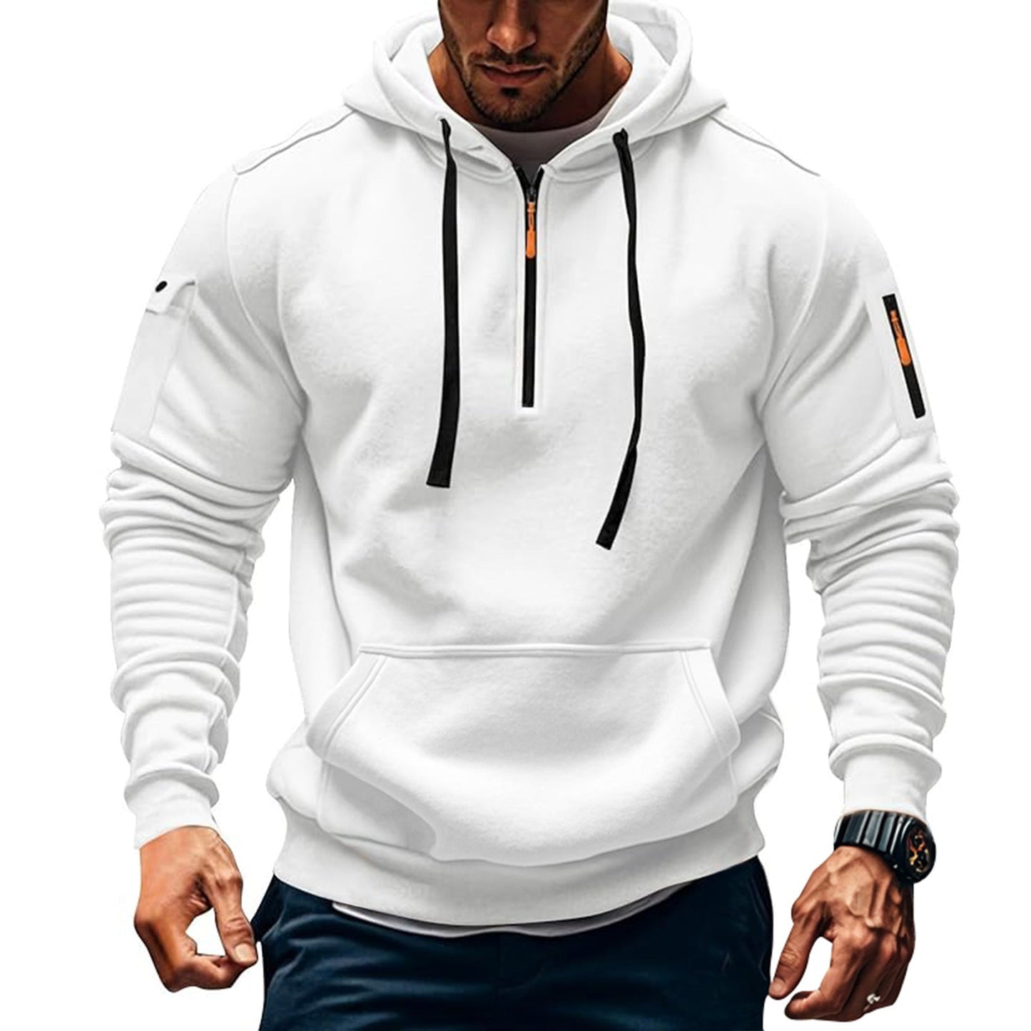 Herren Funktions-Hoodie mit halbem Reißverschluss und praktischen Taschen BerlinGlamour. - BerlinGlamour