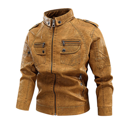 Lederjacke Herren Elegant Reißverschluss Lederjacke Schwarz