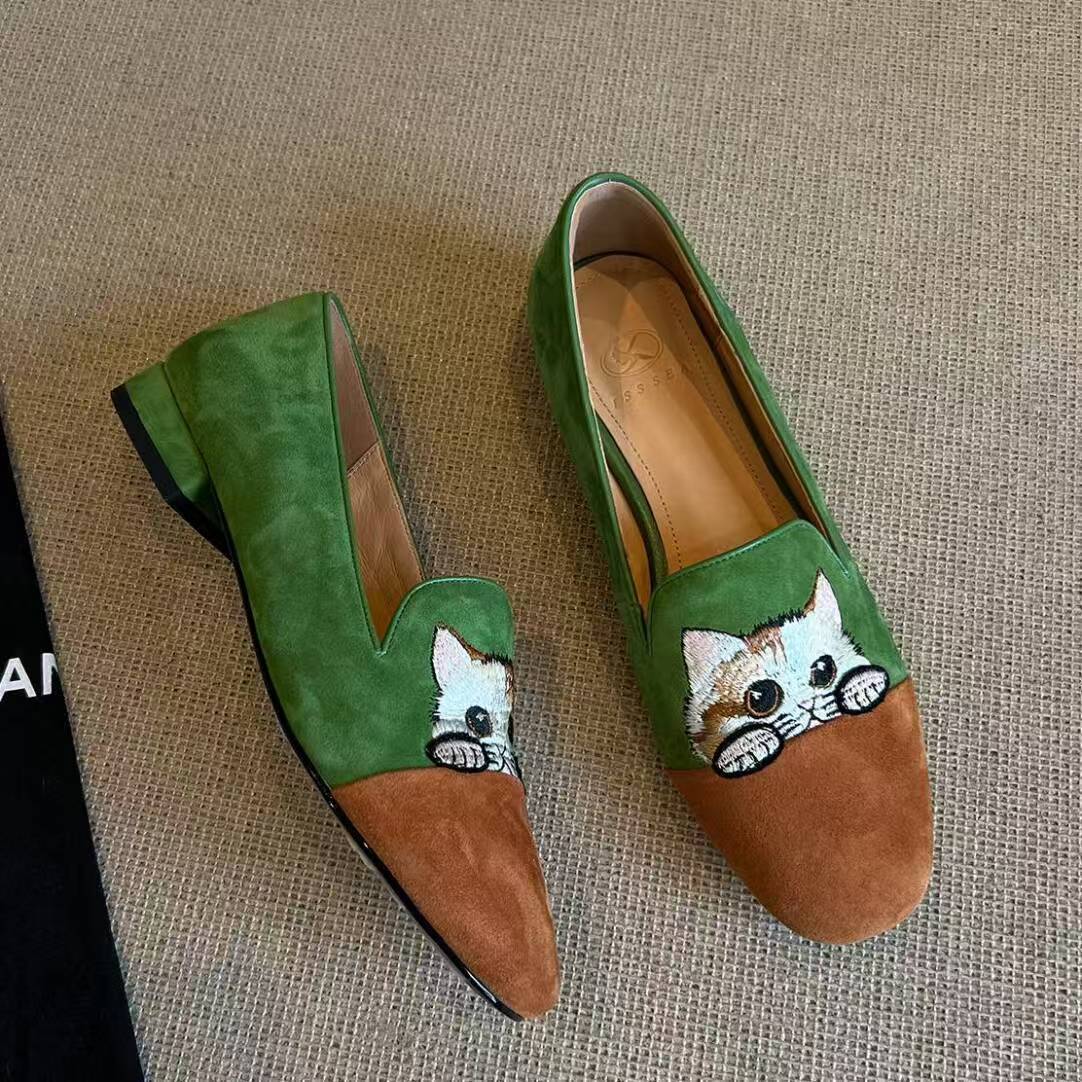 Damen Loafers Weich Wildleder Katzenmuster Schuhe Bequem