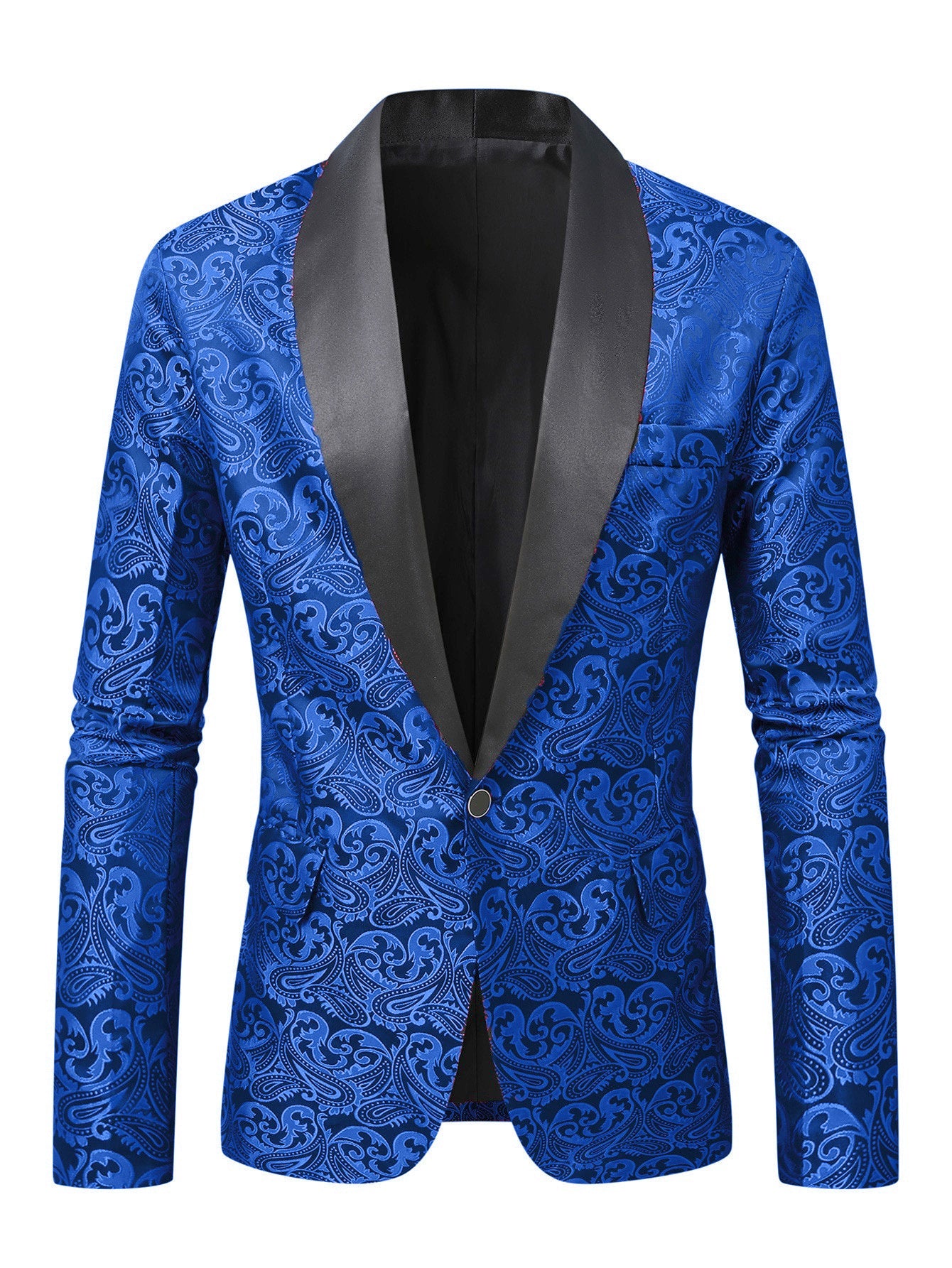 Herren Blazer Elegant Pailletten Paisley Muster Schwarz