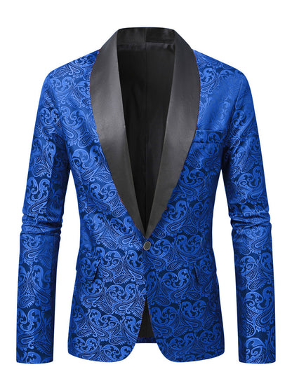 Herren Blazer Elegant Pailletten Paisley Muster Schwarz