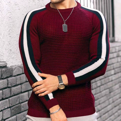 Herren Pullover Modern Raglan Strickpullover Kontraststreifen