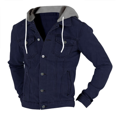 Herren Jeansjacke Kapuze Taschen Schwarz Modern