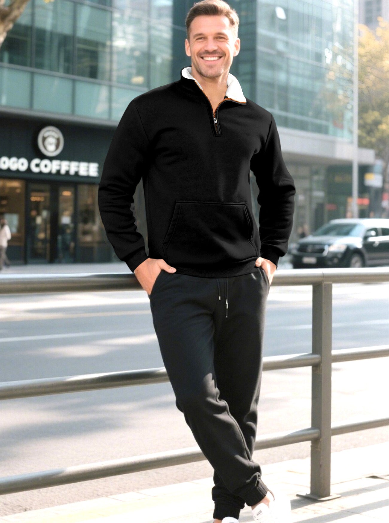 Herren Sweatpullover Sportlich mit Kängurutasche Modern