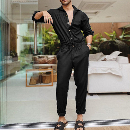 Herren Jumpsuit Elegant Modern mit Knopfleiste und Taillengurt