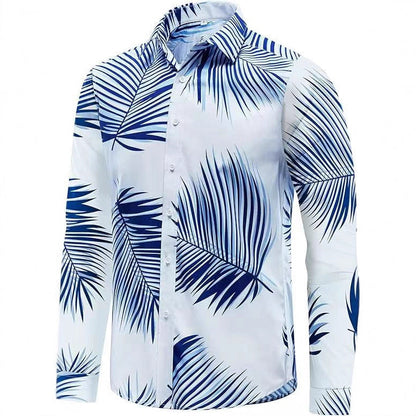 Herren Hemd Langarm Palmenmuster Trendy Sommer