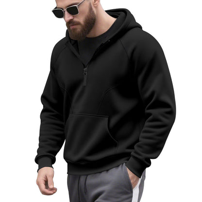 Herren Sportpullover Kapuze Kängurutasche Kurzreißverschluss