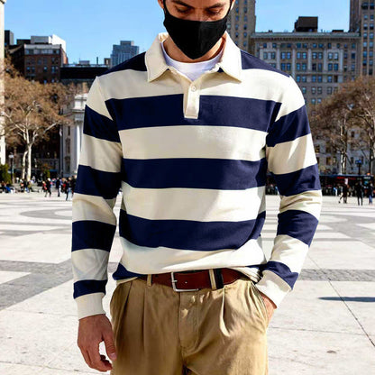 Herren Polohemd Langarm Gestreift Modern