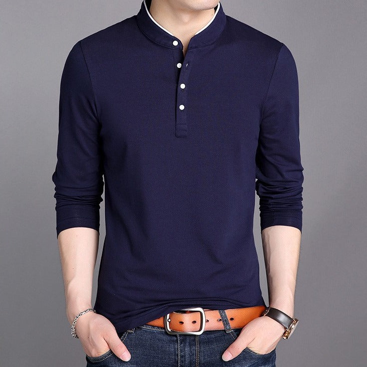 Herren Polohemd Langarm Modern Stehkragen Elegant