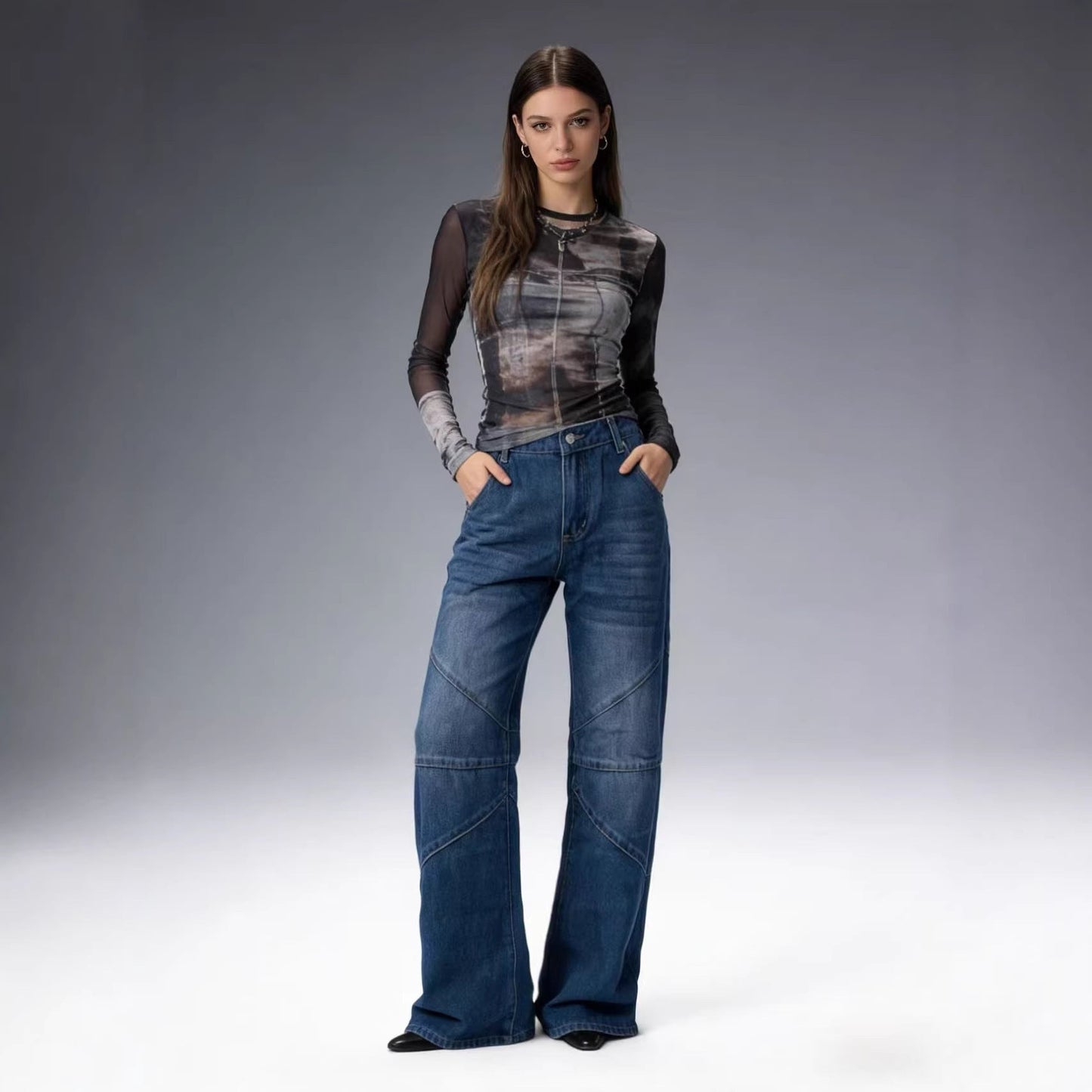 Damen Jeanshose Weite Bein Asymmetrisch Schnitt - BerlinGlamour