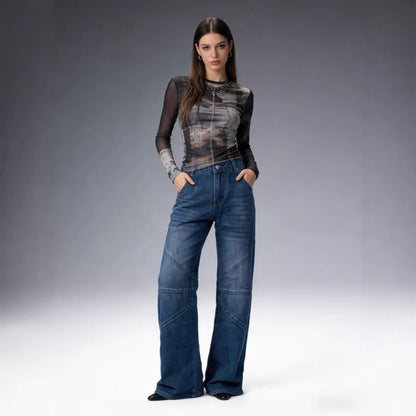 Damen Jeanshose Weite Bein Asymmetrisch Schnitt - BerlinGlamour