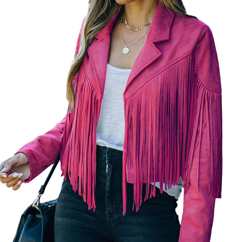 Lederjacke Damen Fransen Suede-Look Modern