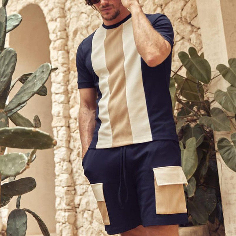 Herren Freizeit Set Streifen Kontrast Modern Sportlich