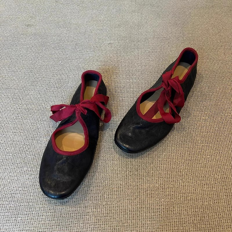 Damen Ballerinas Elegante Leder Schuhe Schwarz Damenmode
