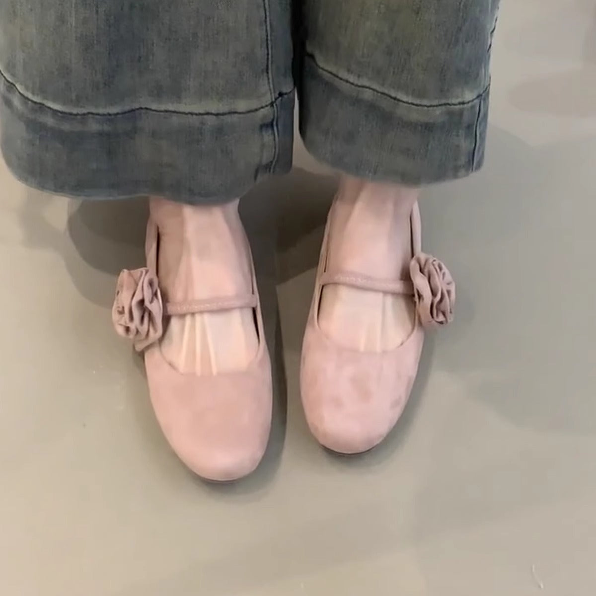 Damen Ballerinas Bequem mit Blumenriemen