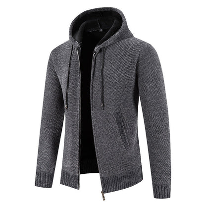 Herren Strickjacke Kapuze Strukturiert Modern Grau