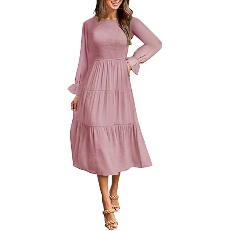 Elegantes Maxikleid Rüschen Damenkleid Lang