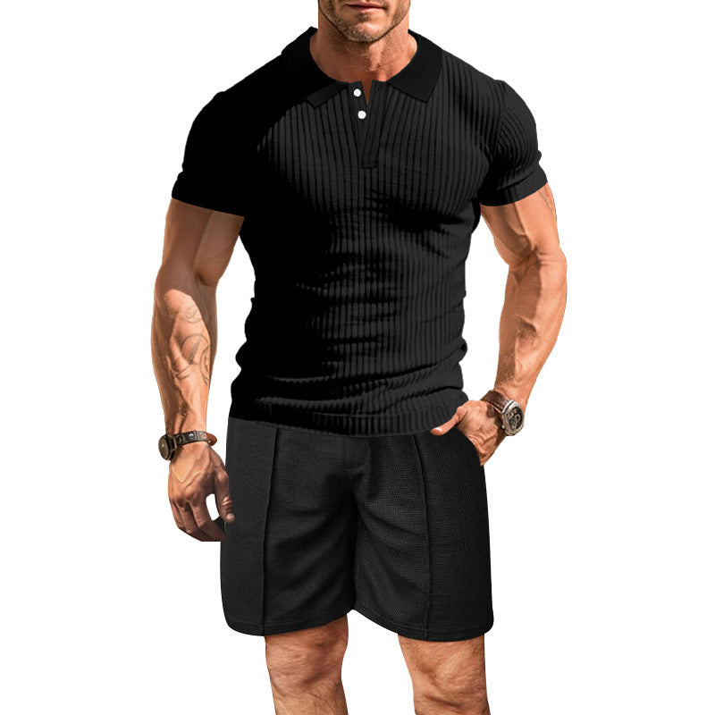 Herren Polohemd Modern mit Struktur und Sport-Shorts