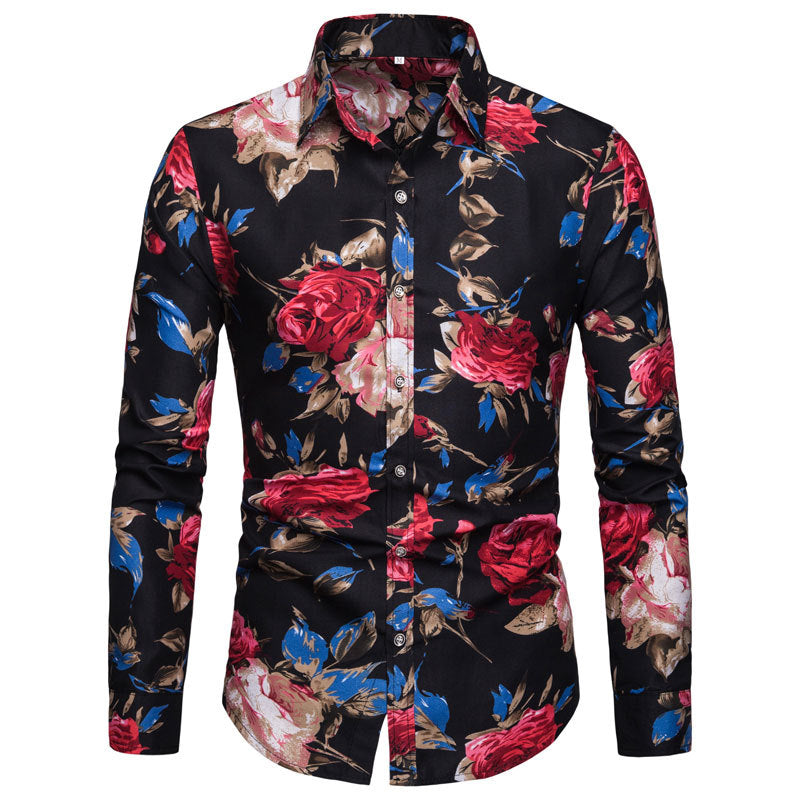 Herren Hemd Langarm Floralmuster Elegant Berlin