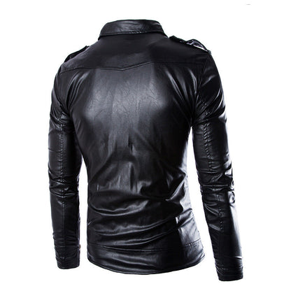 Lederjacke Herren Biker Style Asymmetrisch Schwarz