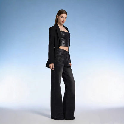 Damen High-Waist Jeans Weite Bein Slim Fit