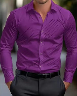 Herren Hemd Langarm Modernes Linienmuster SlimFit