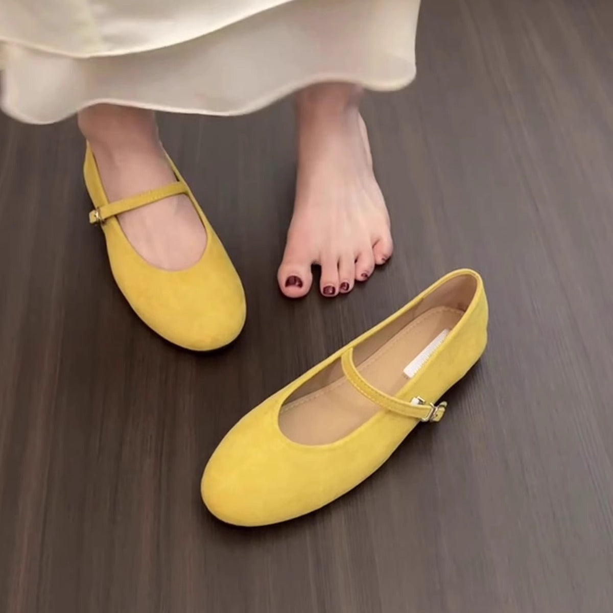 Damen Ballerinas Weich Wildleder Elegant Schnalle
