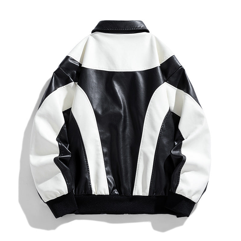 Herren Lederjacke Sportlich Modern Mit Kontrast-Akzenten